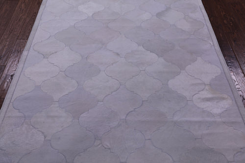 Lantern Tile White Patchwork Natural Cowhide Rug - 4' 10