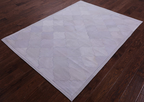 Lantern Tile White Patchwork Natural Cowhide Rug - 4' 10
