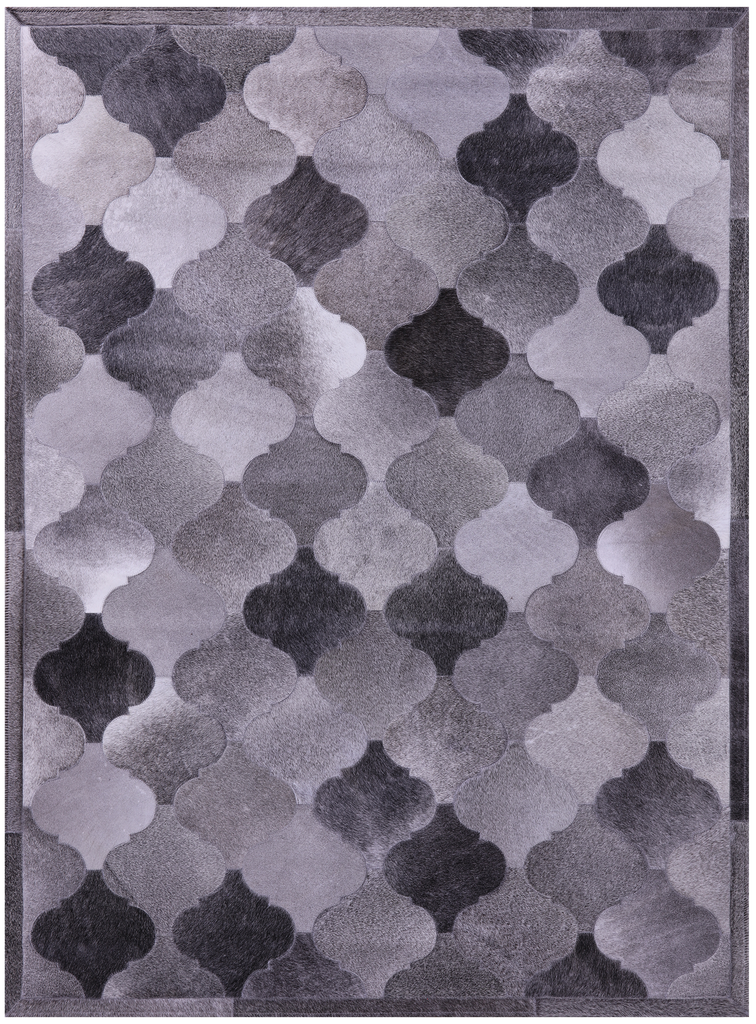 Lantern Tile Grey Patchwork Natural Cowhide Rug - 4' 10" x 6' 6"