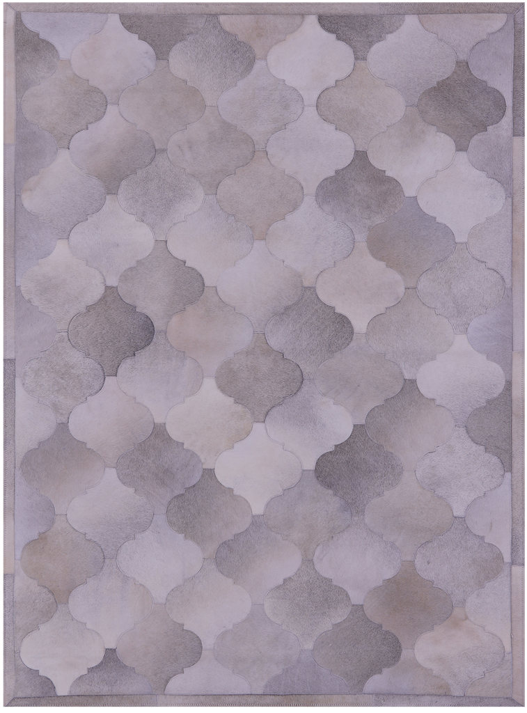 Grey & White Patchwork Natural Cowhide Rug - 4' 10" x 6' 6"