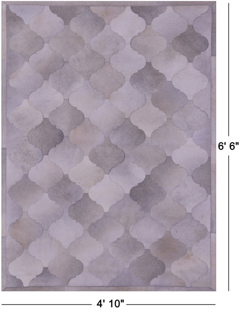 Grey & White Patchwork Natural Cowhide Rug - 4' 10