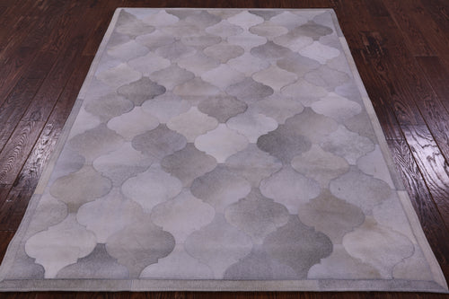 Grey & White Patchwork Natural Cowhide Rug - 4' 10