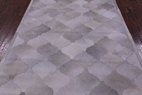 Grey & White Patchwork Natural Cowhide Rug - 4' 10