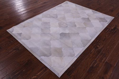 Grey & White Patchwork Natural Cowhide Rug - 4' 10