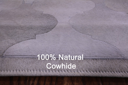 Grey & White Patchwork Natural Cowhide Rug - 4' 10