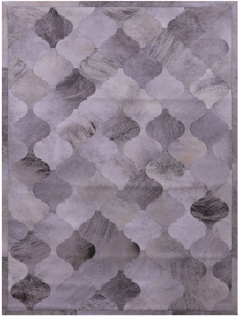 Lantern Tile Grey Brindle Patchwork Natural Cowhide Rug - 4' 10" x 6' 7"