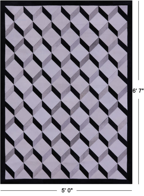 Black & White Patchwork Natural Grey Cowhide Rug - 5' 0