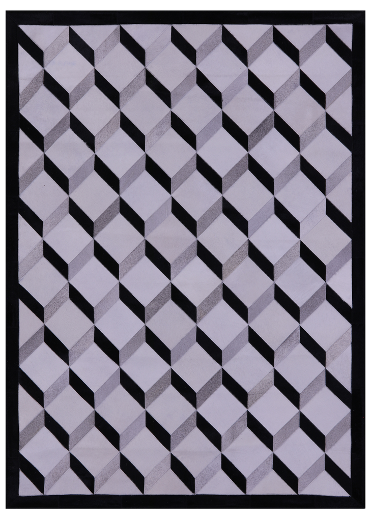 Black & White Patchwork Natural Grey Cowhide Rug - 5' 0" x 6' 7"