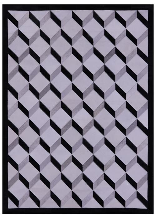 Black & White Patchwork Natural Grey Cowhide Rug - 5' 0