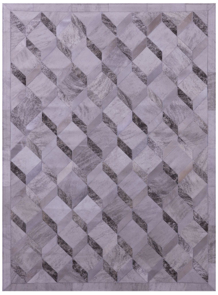 Grey Brindle Patchwork Natural Cowhide Rug - 5' 0" x 6' 7"