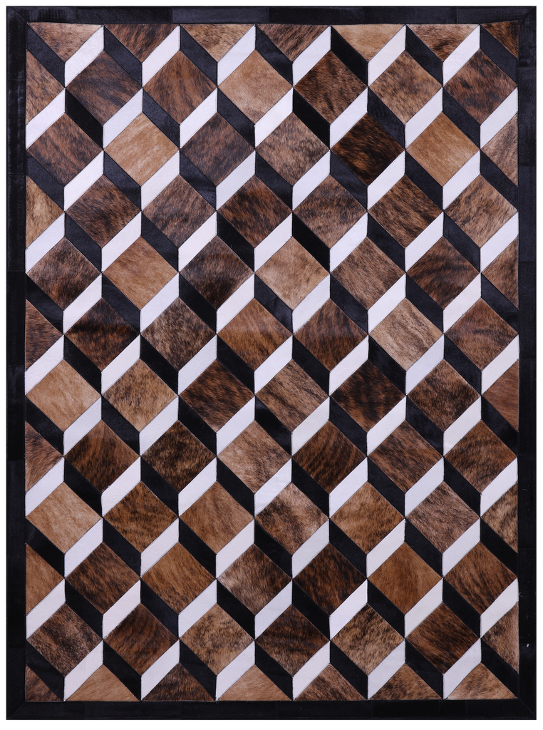 Brown Brindle Patchwork Natural Black & White Cowhide Rug - 5' 0" x 6' 7"