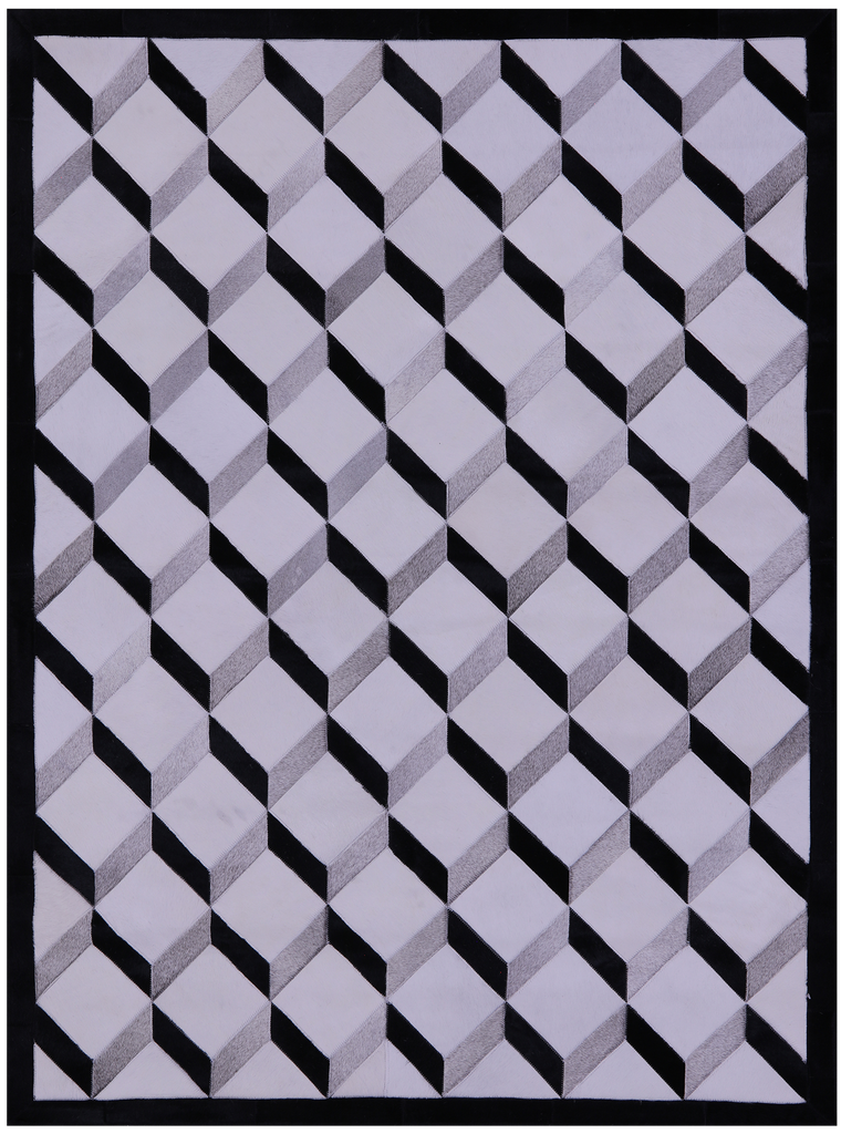 Black & White Patchwork Natural Grey Cowhide Rug - 5' 0" x 6' 7"