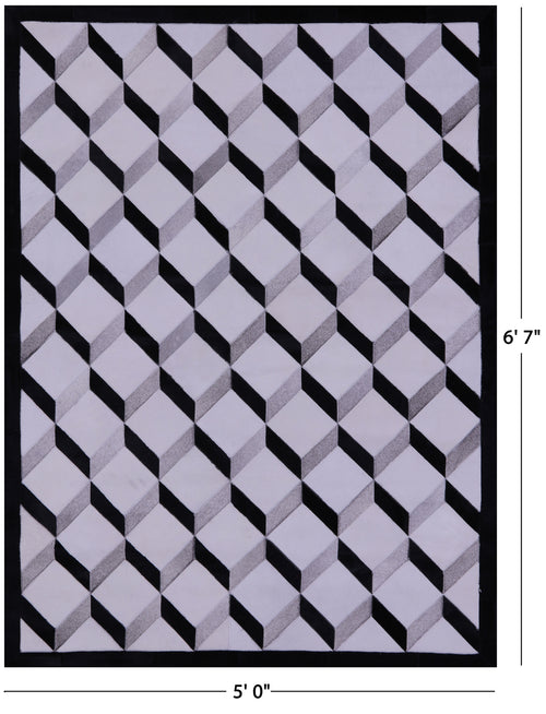 Black & White Patchwork Natural Grey Cowhide Rug - 5' 0