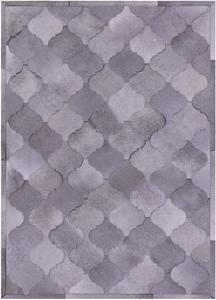 Lantern Tile Grey Patchwork Natural Cowhide Rug - 4' 10" x 6' 7"