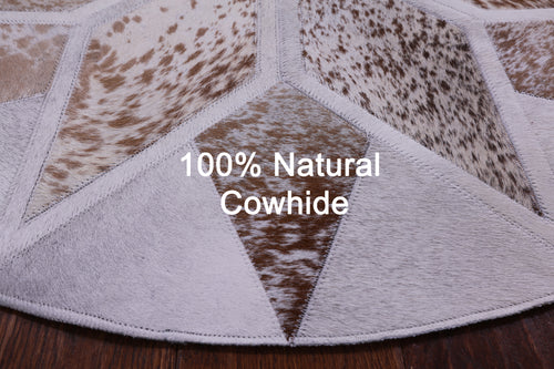 Brown & White Round Star Patchwork Natural Salt & Pepper Cowhide Rug - 3' 3
