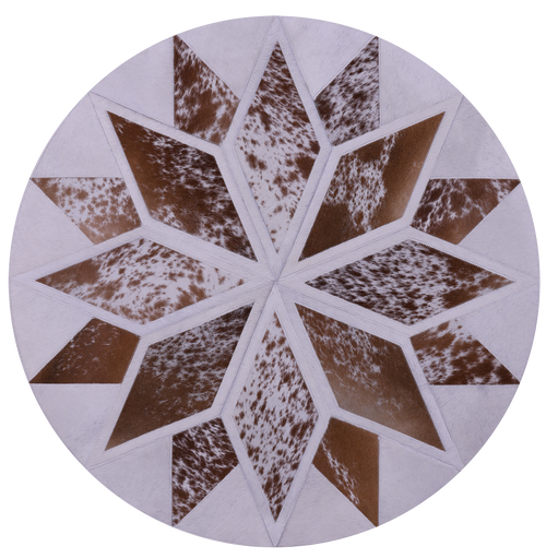 Brown & White Round Star Patchwork Natural Salt & Pepper Cowhide Rug - 3' 3