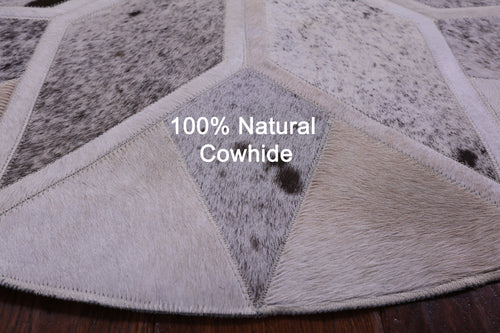 Grey Round Star Patchwork Natural Cowhide Rug - 3' 3
