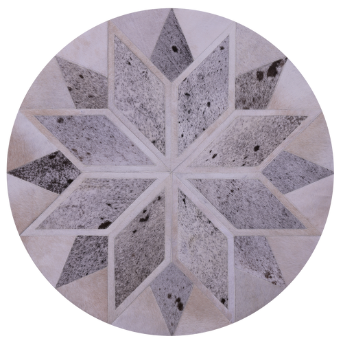 Grey Round Star Patchwork Natural Cowhide Rug - 3' 3