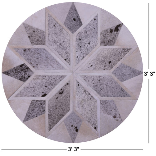 Grey Round Star Patchwork Natural Cowhide Rug - 3' 3