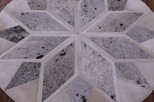 Grey Round Star Patchwork Natural Cowhide Rug - 3' 3