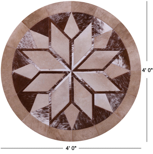 Brown Round Star Patchwork Natural Cowhide Rug - 4' 0