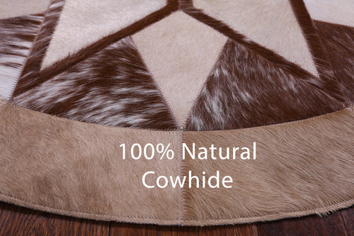 Brown Round Star Patchwork Natural Cowhide Rug - 4' 0