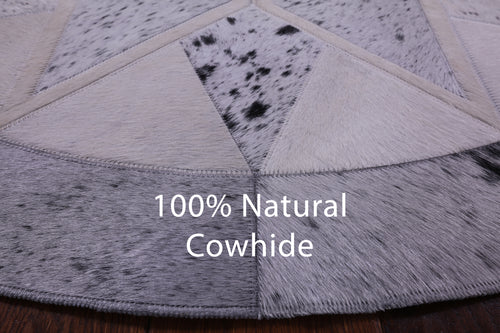 Black Salt & Pepper Round Star Patchwork Natural Cowhide Rug - 4' 0