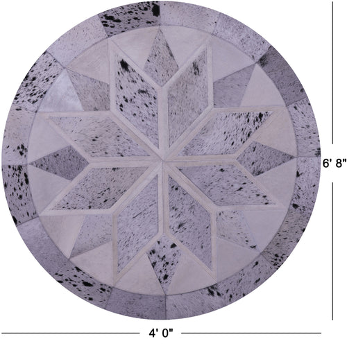 Black Salt & Pepper Round Star Patchwork Natural Cowhide Rug - 4' 0