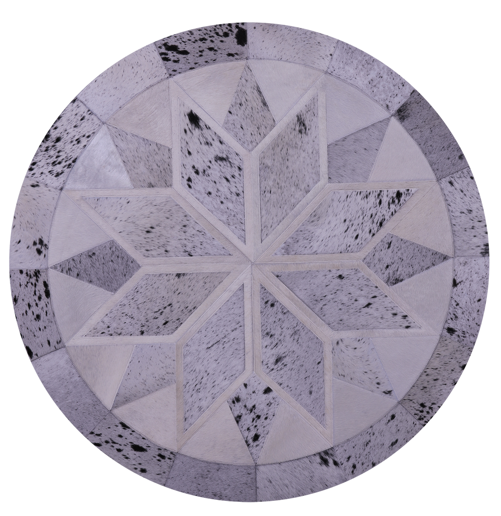 Black Salt & Pepper Round Star Patchwork Natural Cowhide Rug - 4' 0" x 4' 0"