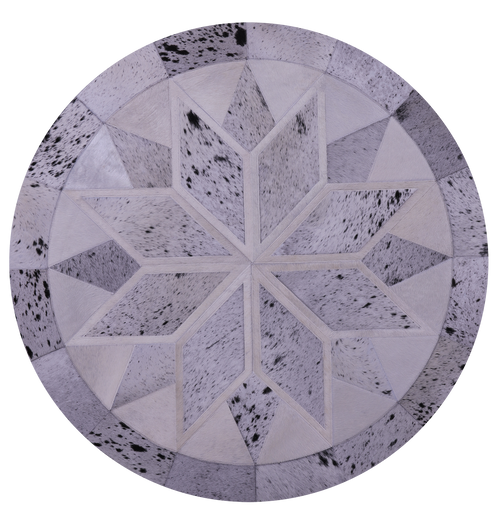 Black Salt & Pepper Round Star Patchwork Natural Cowhide Rug - 4' 0