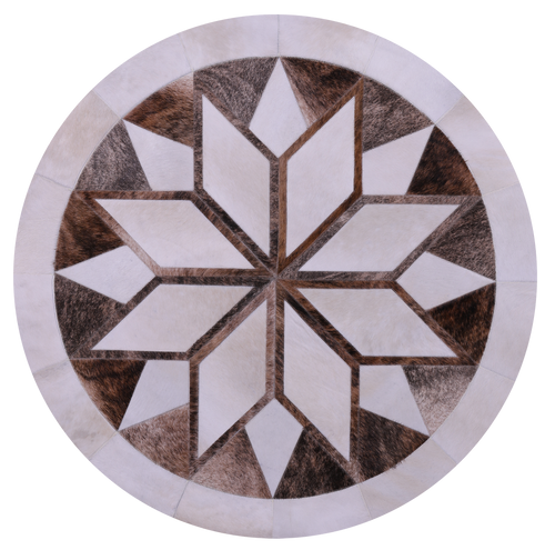 Brown & White Round Star Patchwork Natural Cowhide Rug - 4' 0