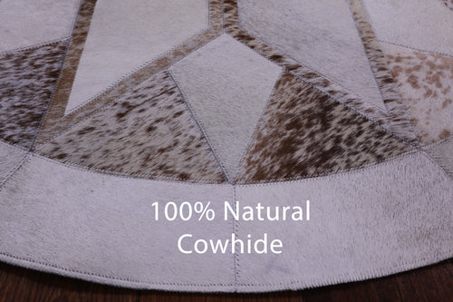 Brown Salt & Pepper Round Star Patchwork Natural Cowhide Rug - 4' 0