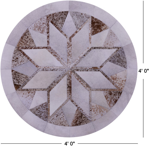 Brown Salt & Pepper Round Star Patchwork Natural Cowhide Rug - 4' 0