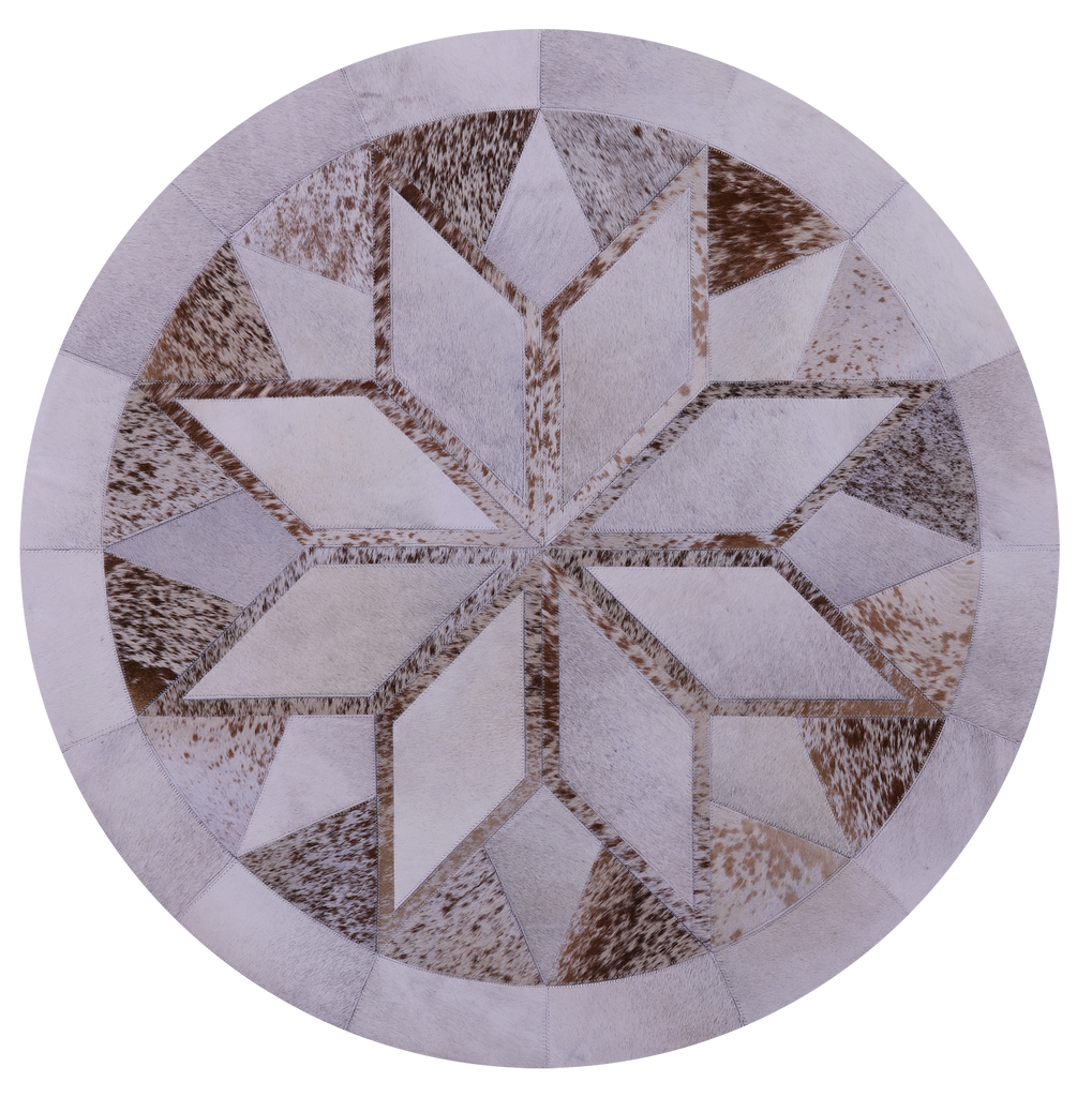 Brown Salt & Pepper Round Star Patchwork Natural Cowhide Rug - 4' 0" x 4' 0"