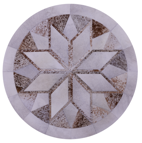 Brown Salt & Pepper Round Star Patchwork Natural Cowhide Rug - 4' 0