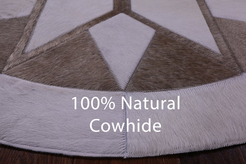Brown & White Round Star Patchwork Natural Cowhide Rug - 4' 0