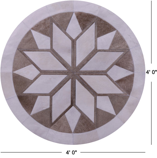 Brown & White Round Star Patchwork Natural Cowhide Rug - 4' 0