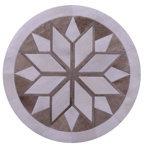 Brown & White Round Star Patchwork Natural Cowhide Rug - 4' 0