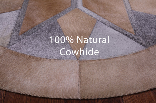 Brown Round Star Patchwork Natural Grey Cowhide Rug - 4' 0