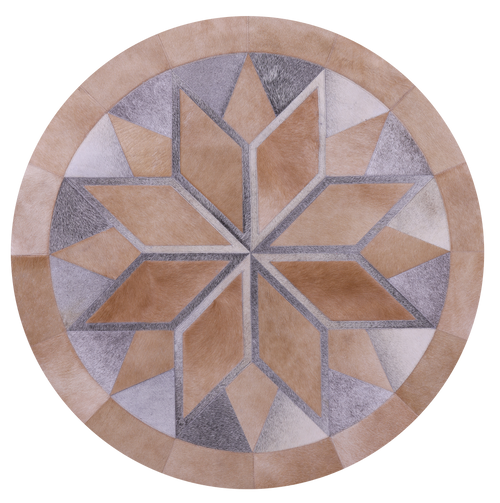 Brown Round Star Patchwork Natural Grey Cowhide Rug - 4' 0