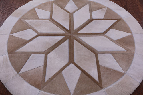 Brown Round Star Patchwork Natural Cowhide Rug - 4' 0