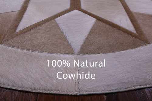 Brown Round Star Patchwork Natural Cowhide Rug - 4' 0
