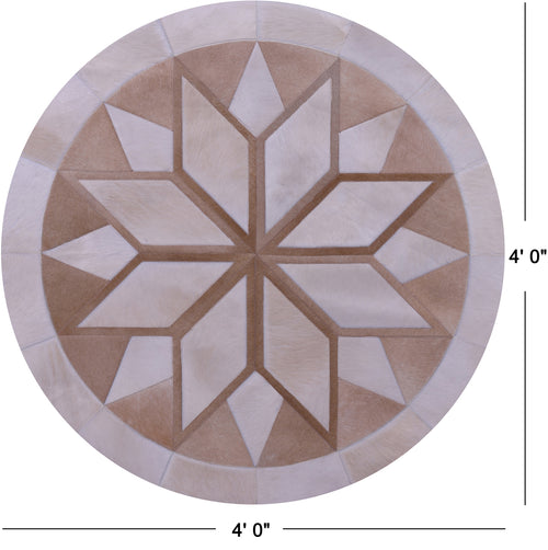Brown Round Star Patchwork Natural Cowhide Rug - 4' 0