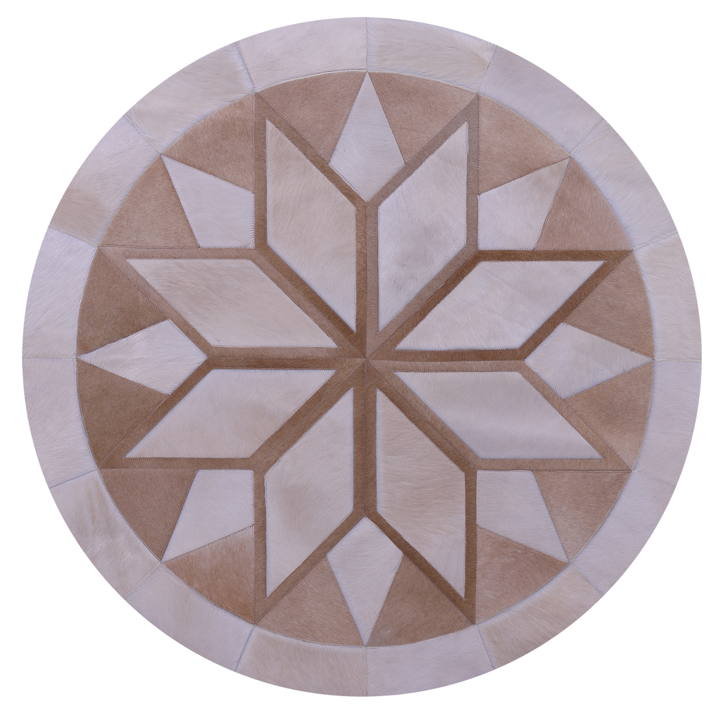 Brown Round Star Patchwork Natural Cowhide Rug - 4' 0" x 4' 0"