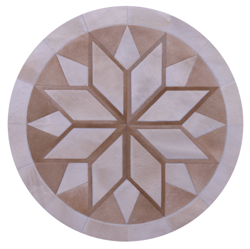 Brown Round Star Patchwork Natural Cowhide Rug - 4' 0