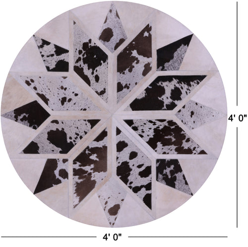 Brown & White Round Star Patchwork Natural Cowhide Rug - 4' 0