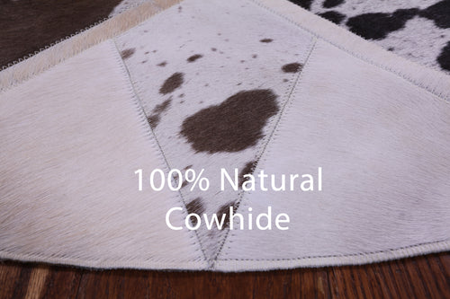 Brown & White Round Star Patchwork Natural Cowhide Rug - 4' 0