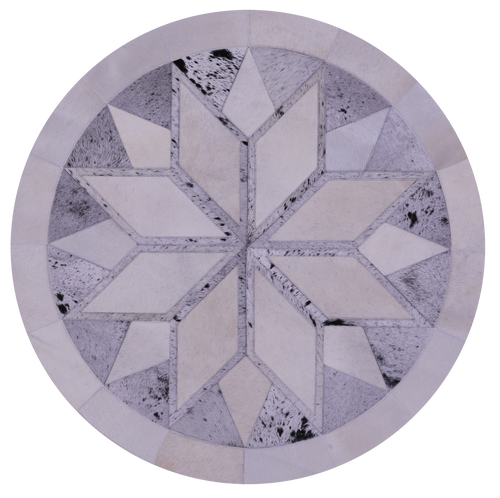 Grey & White Round Star Patchwork Natural Cowhide Rug - 4' 0