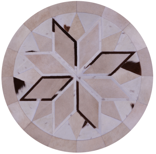 Brown & White Round Patchwork Natural Cowhide Rug - 4' 0