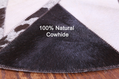 Brown & White Round Star Patchwork Natural Cowhide Rug - 4' 0